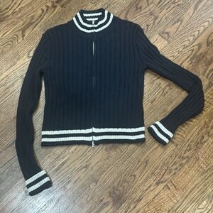 BDG Urban Outfitters Women Sz.‎ Med. Navy Ribbed Y2K 90s Cropped Zip-Up Cardigan